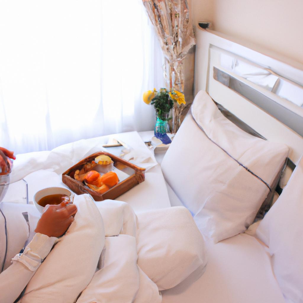 Person enjoying cozy bed and breakfast