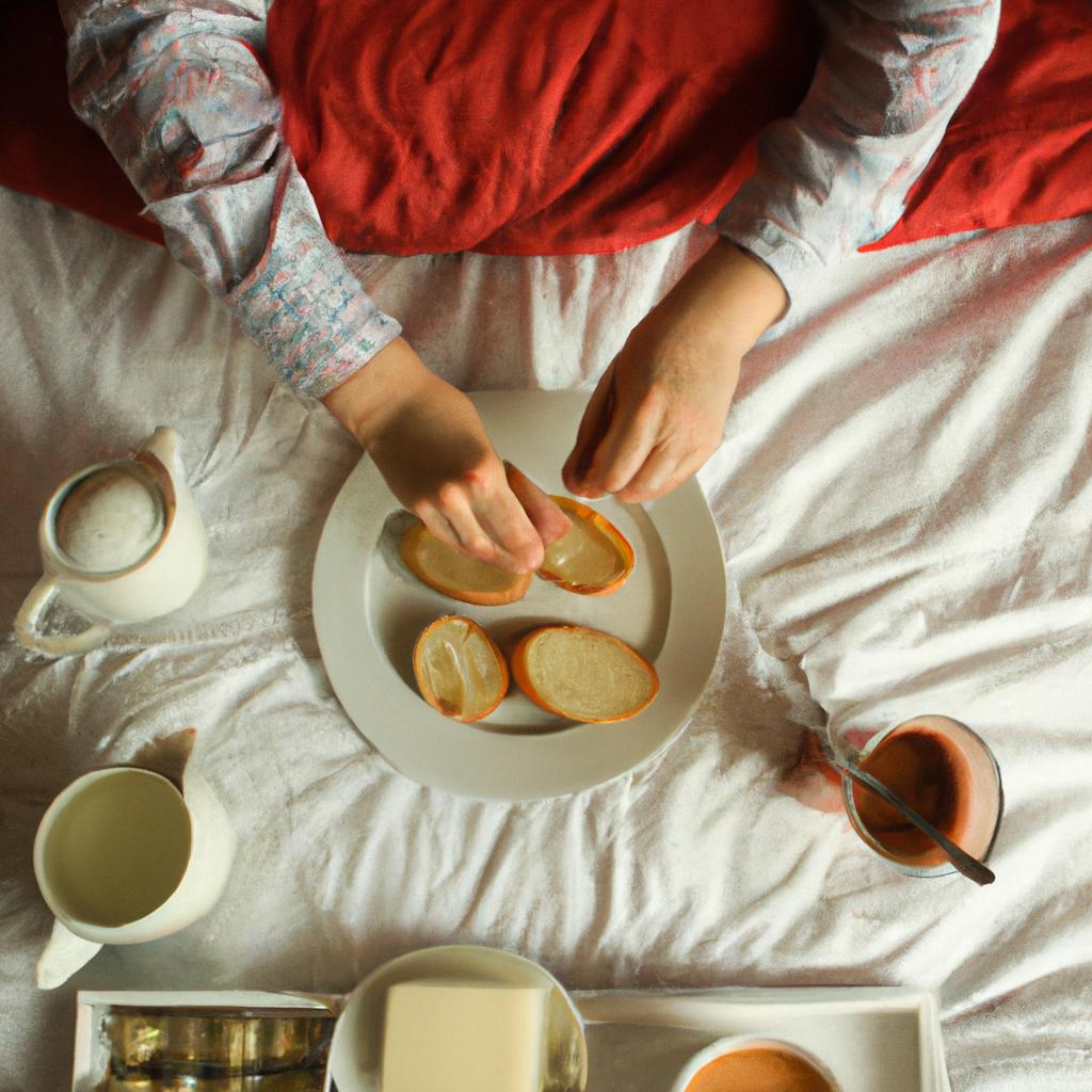 Person preparing breakfast in bed
